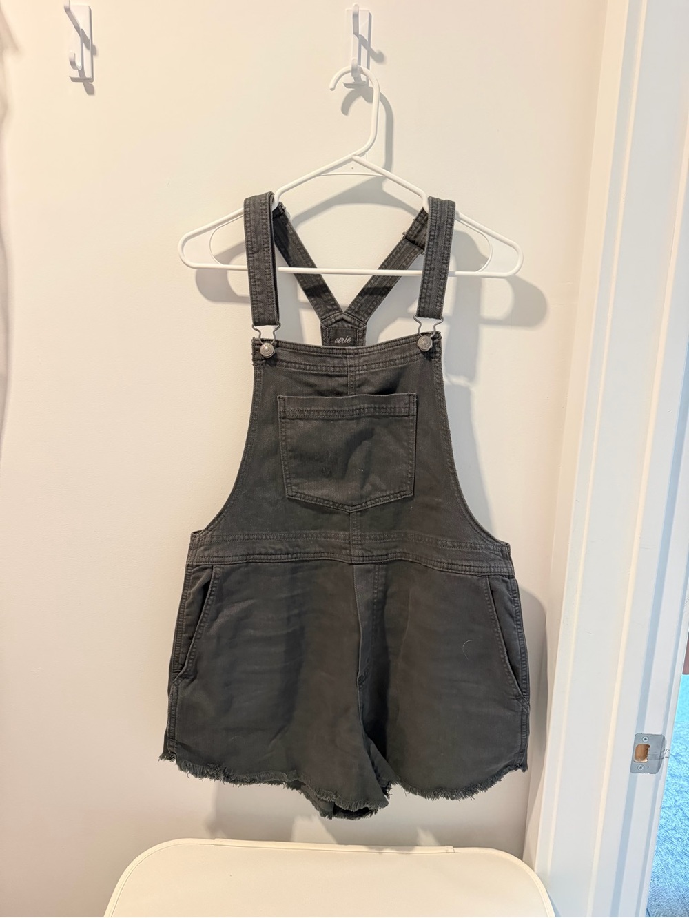Aerie Gray Washed Denim Short Overalls